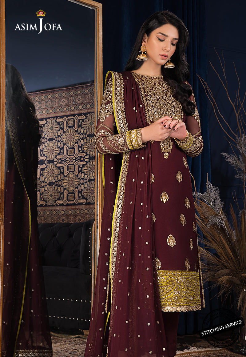 Asim jofa AJRE-08 EMBROIDERED CHIFFON 3 PCS pakcloths.pk