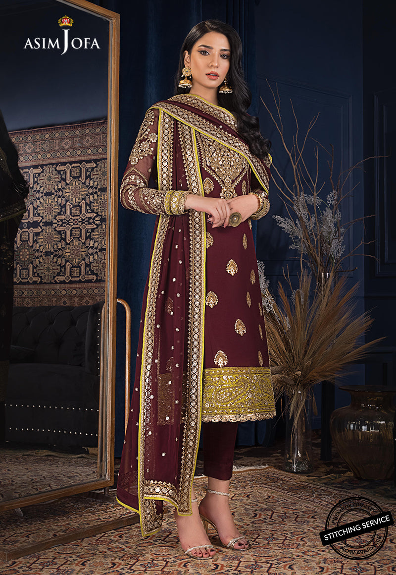 Asim jofa AJRE-08 EMBROIDERED CHIFFON 3 PCS pakcloths.pk