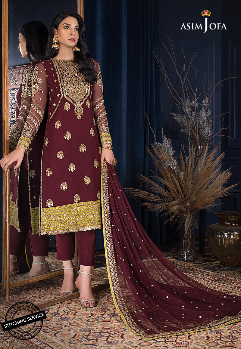 Asim jofa AJRE-08 EMBROIDERED CHIFFON 3 PCS pakcloths.pk