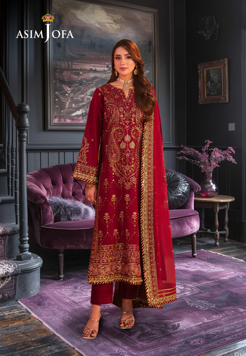 Asim jofa AJKK-19 EMBROIDERED TWISTED SILK 3 PCS pakcloths.pk