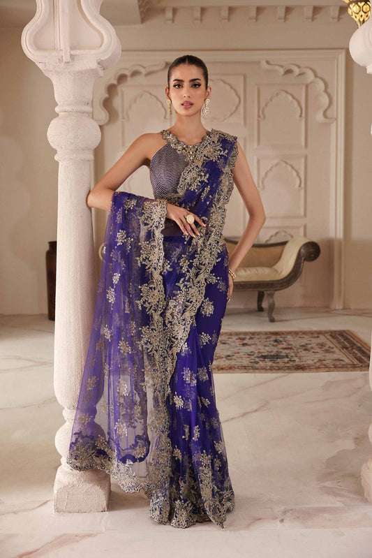 Saadia Asad Purple Net Saree pakcloths.pk