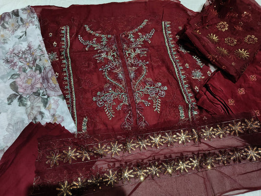 Alizeh Red Chiffon Embroidered B-Fresh pakcloths.pk