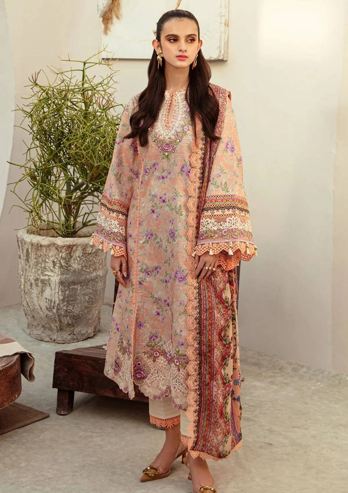 Alif AFL#7 CORAL BLUSH Lawn Collection pakcloths.pk